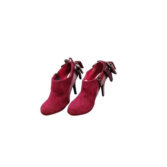 Bamboo Size 8 Crimson & Pink glittered high heels with a bow - Picture 3 of 12
